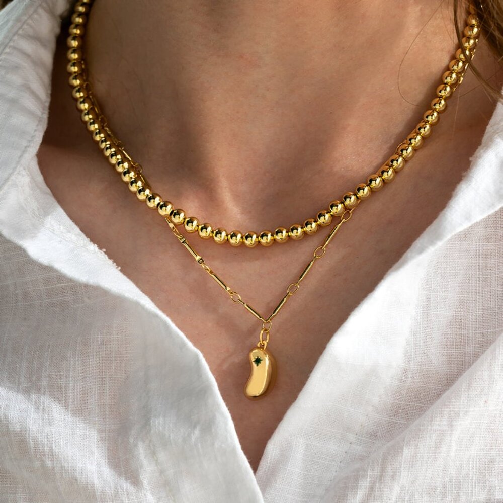 Origami Owl Gold Charm Necklace 18-20 inches with green stone NEW